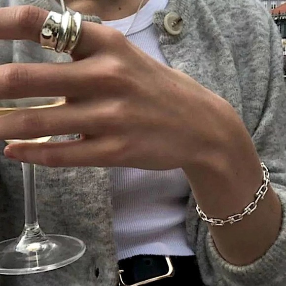 Unisex Sterling Silver U Shaped Chain Link Bracelet - Picture 7 of 11